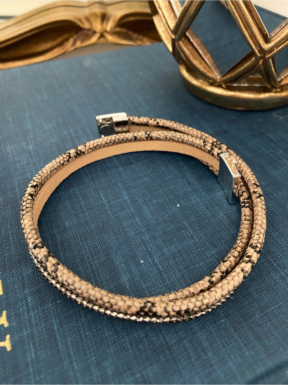 Beige Snakeskin Double Wrap Bracelet